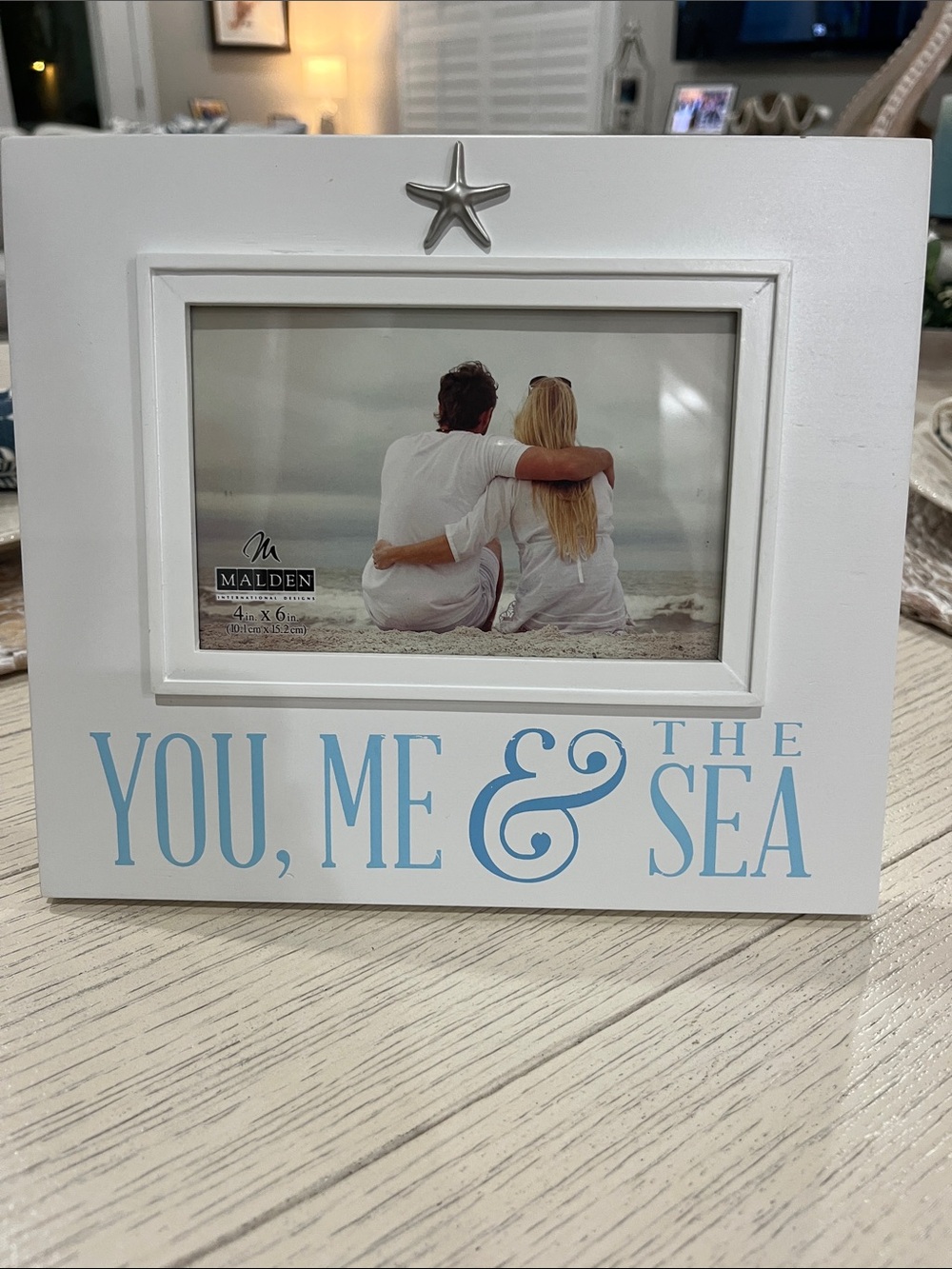 Malden White Picture Frame with Light Blue 'You, Me & The Sea' Text